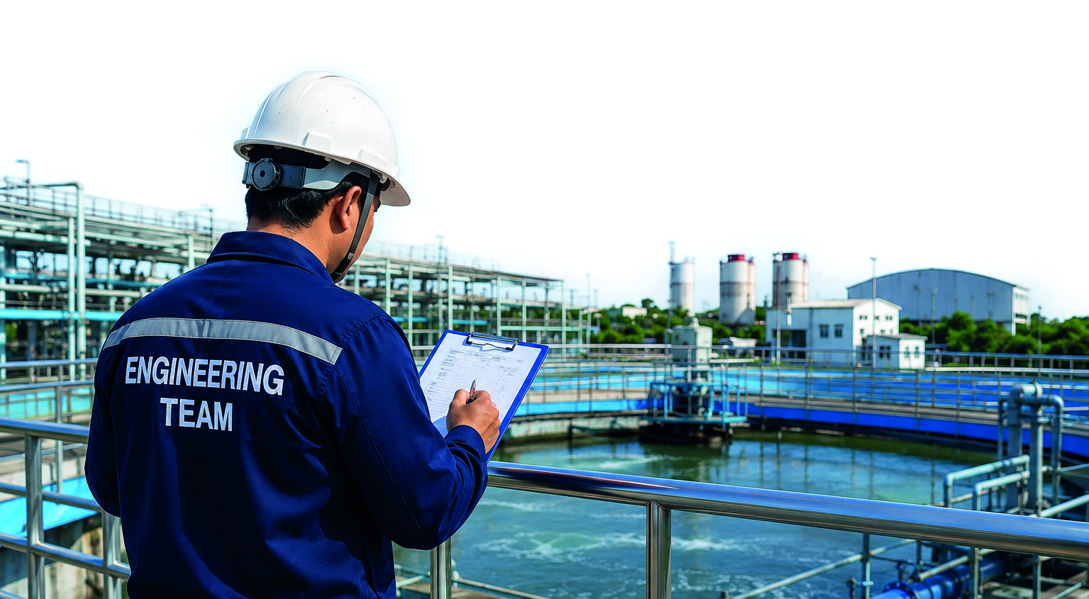 Engineering illustration of a site assessment at a water treatment installation